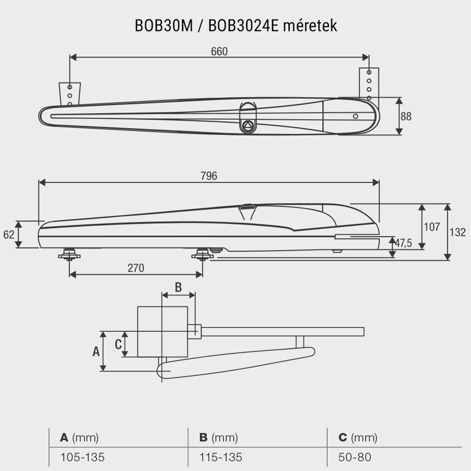 Benicna KIT-BOB 3024 kétszárnyas kapunyitómotor-szett méret - kaputechnikaszakuzlet.hu