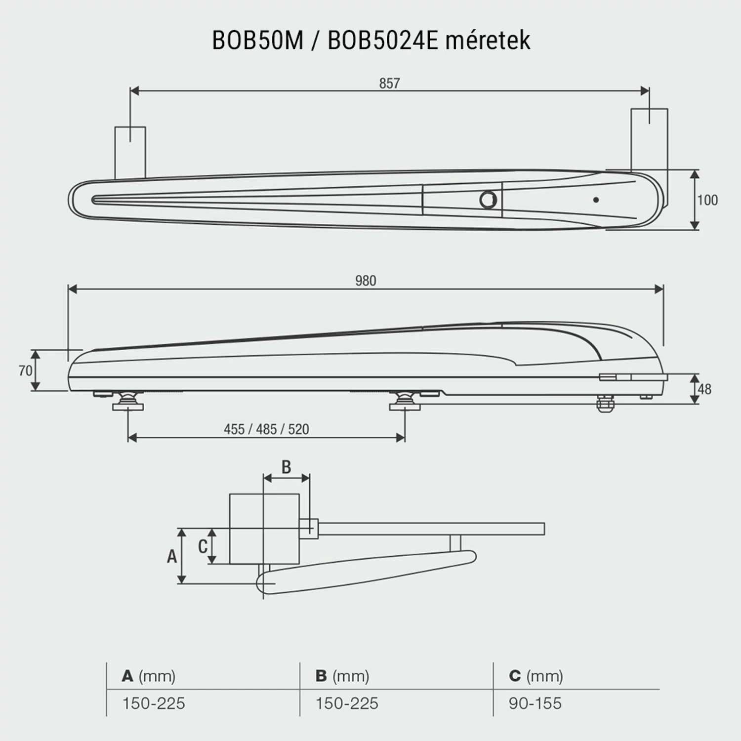 Benicna KIT-BOB 5 kétszárnyas kapunyitómotor-szett méret - kaputechnikaszakuzlet.hu