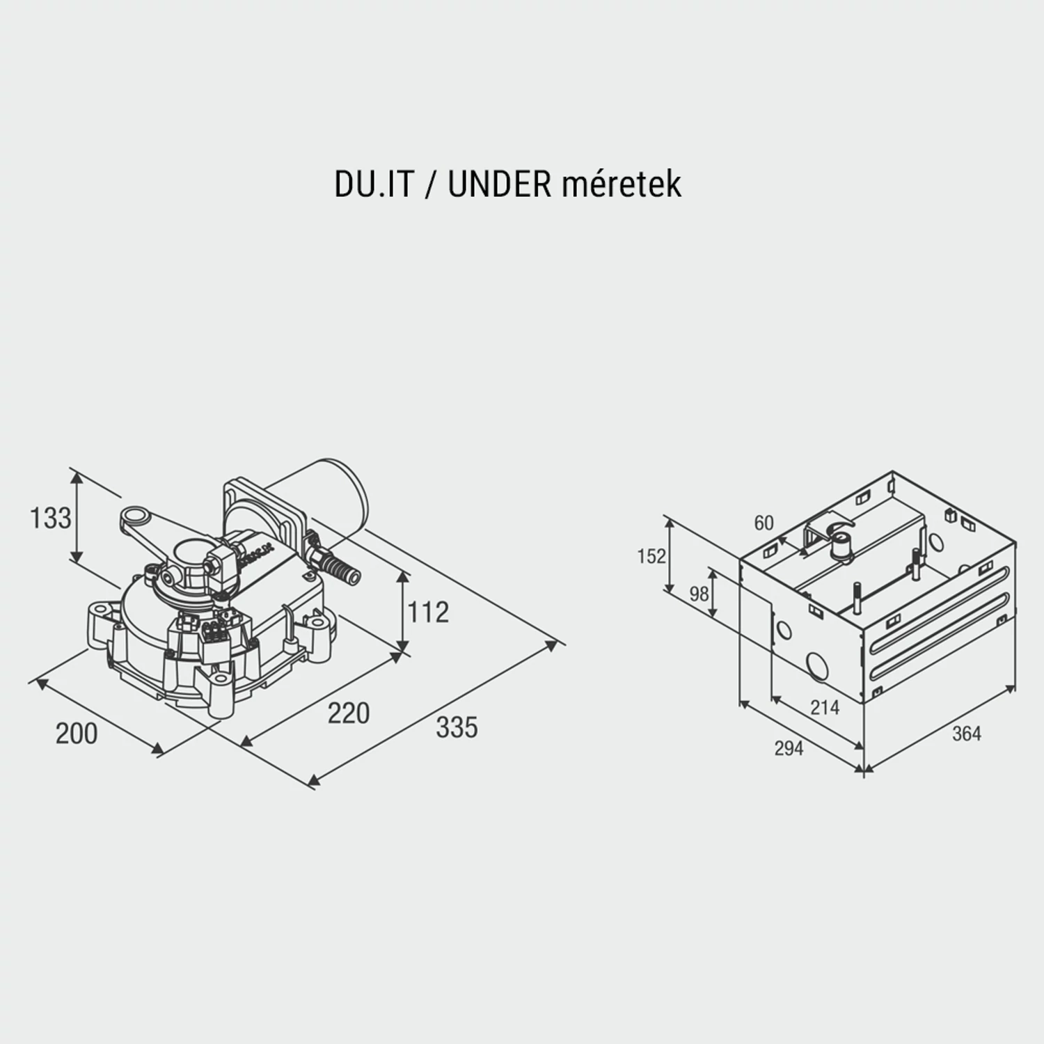 Beninca KIT-UNDER24 kétszárnyas földbe rejtett kapunyitónotor-szett méretek - kaputechnikaszakuzlet.hu