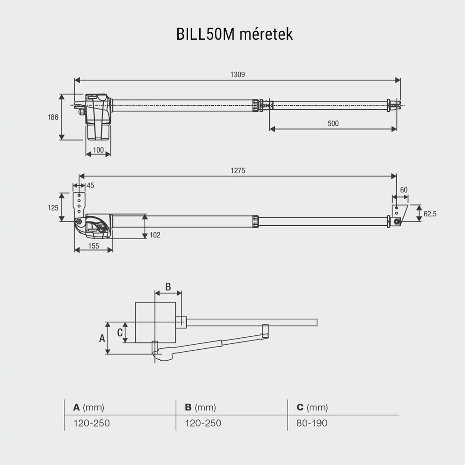 Beninca BILL 50 DX motorkar méretezés