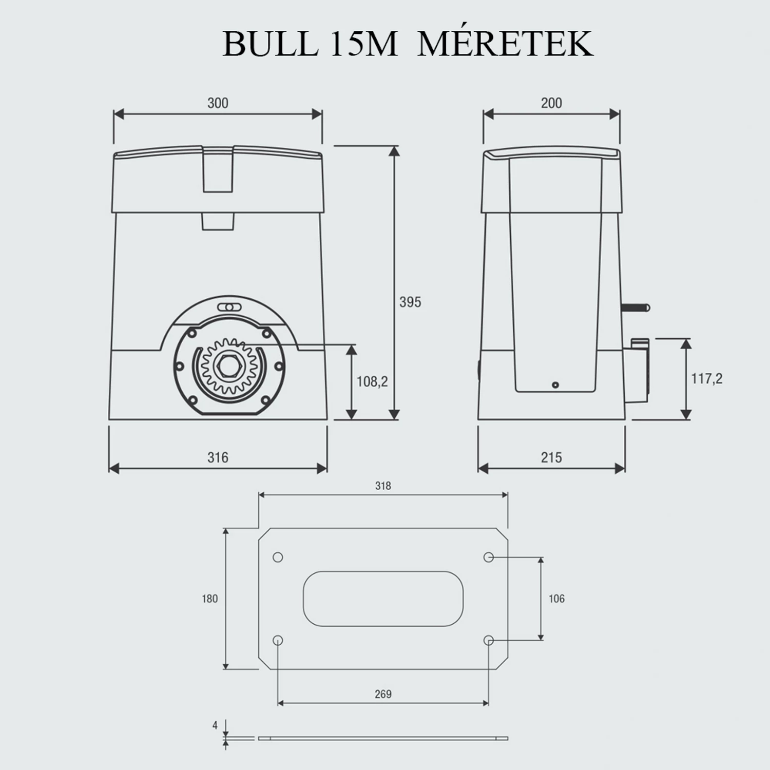 Beninca BULL 15M elektromos kapunyitómotor méretek – kaputechnikaszakuzlet.hu