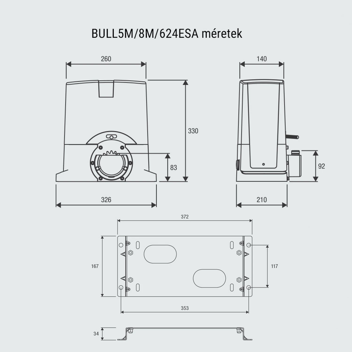 Beninca BULL5 kapunyitómotor méretek kép – kaputechnikaszakuzlet.hu