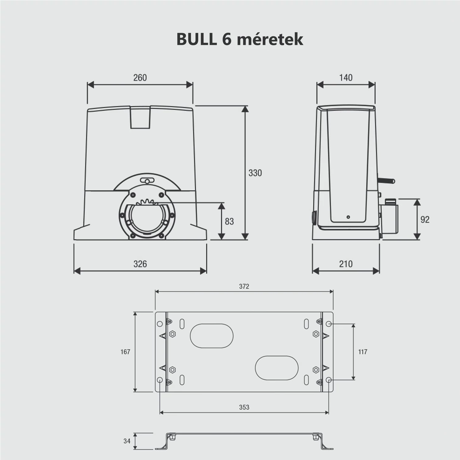 Beninca BULL 6 kapunyitómotor méret - https://kaputechnikaszakuzlet.hu