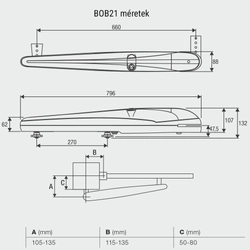 Benicna KIT-BOB kétszárnyas kapunyitómotor-szett méret - kaputechnikaszakuzlet.hu