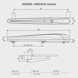 Benicna KIT-BOB 5 kétszárnyas kapunyitómotor-szett méret - kaputechnikaszakuzlet.hu